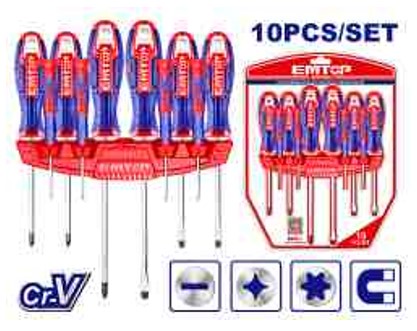 10 Pcs Screwdriver & Precision Screwdriver Set, Cr-V, Round Blade, 6 Standard + 4 Precision Bits